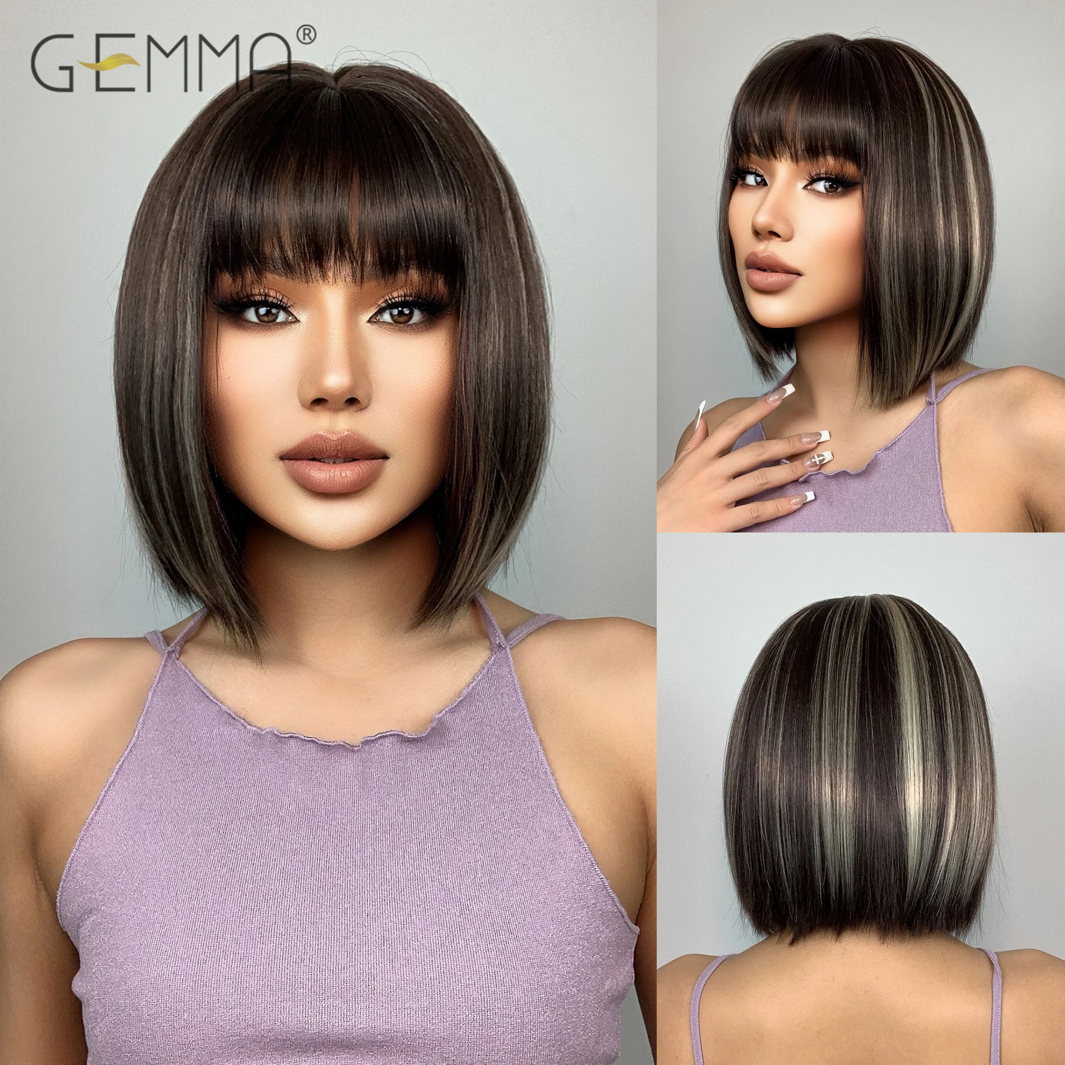 Sc155e4afffc44817ab32e7a61dd8d5d1s Platinum Blonde Ombre Bob Wig with Bangs for Black Women Cosplay