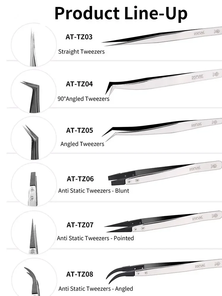 DSPIAE model making tool, anti-static straight pointed elbow specialized precision tweezers AT-TZ series 3