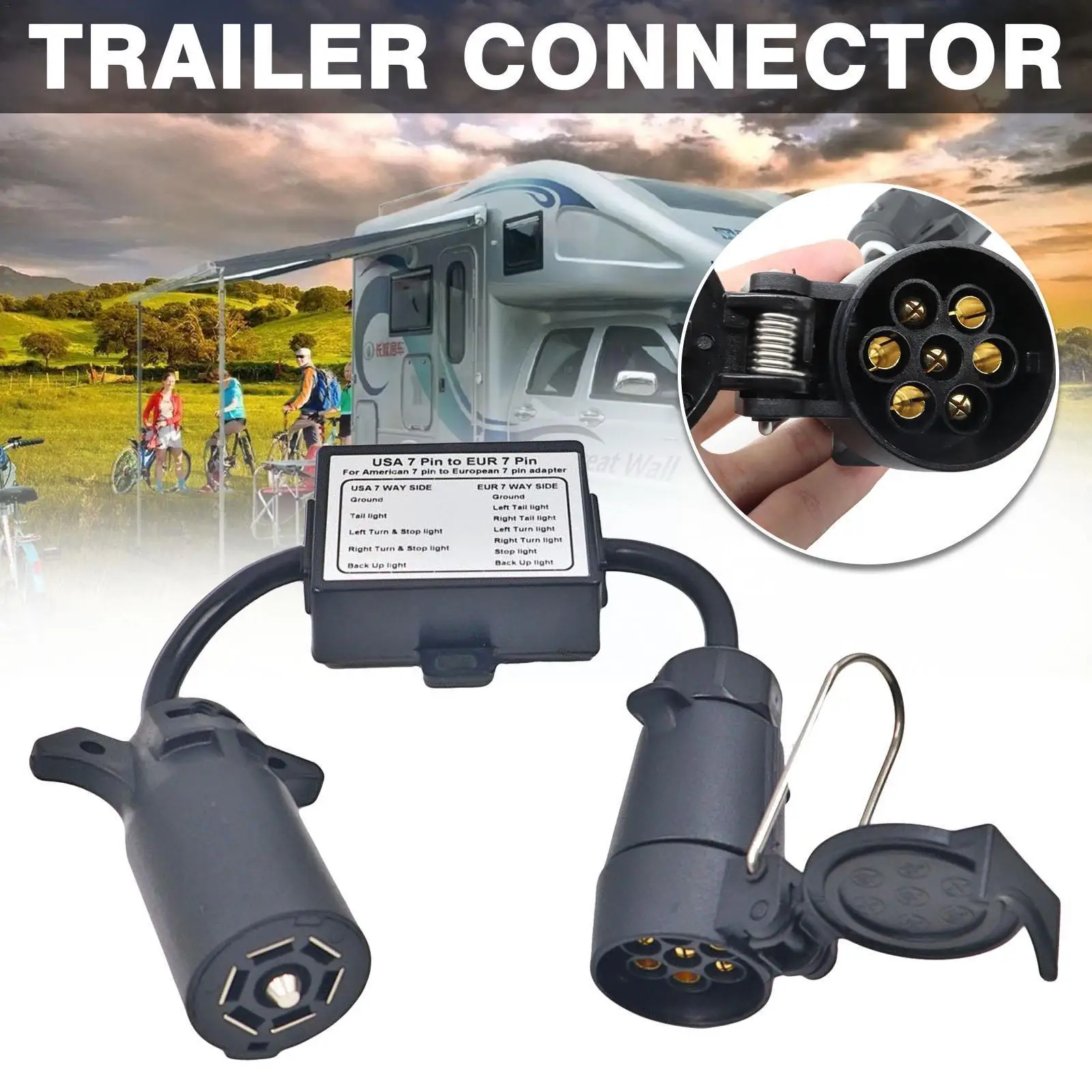 

Trailer Connector American 7-pin To European 7-pin Line Light Brake Detach Adapter Plug Line Detach Taillight G5D0