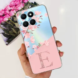 Stylish Transparent Letter Design Soft Phone Case for Honor X6a (Letter - flower - E)