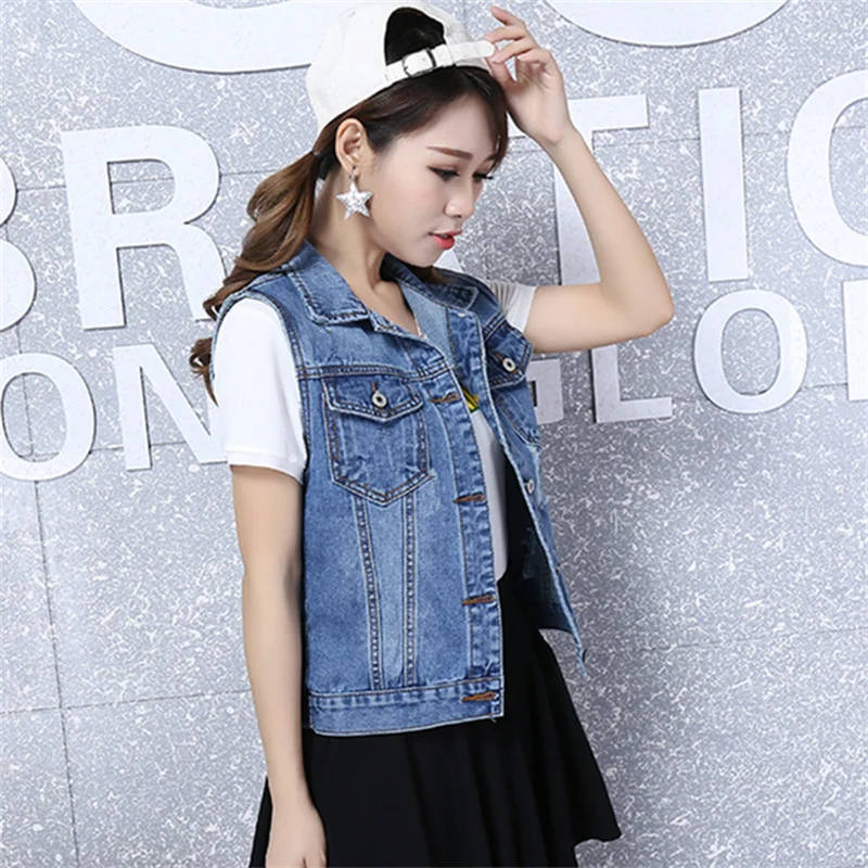 2022 New Spring Autumn Denim Vest Women Clothes Vintage Hole Sleeveless Jean Waistcoat Short Jacket Female Outerwear