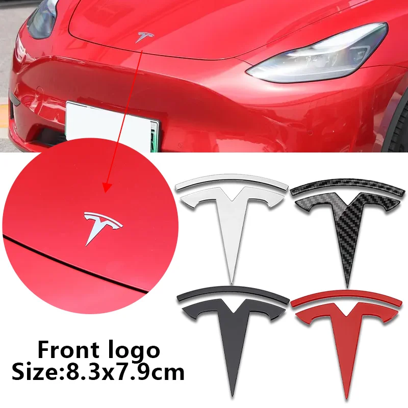 테슬라 모델 3 모드 Y 자동차 앞 후드 로고 커버 엠블럼 스티커 스타일링 자동차 바디 리어 트렁크 배지 액세서리 ABS 1개