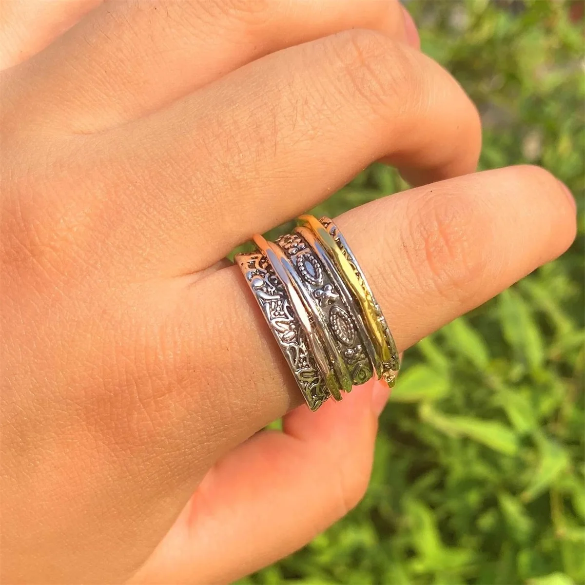 ANGLANG Fashion Women Three Colour Ring Meditation Spinning Wide