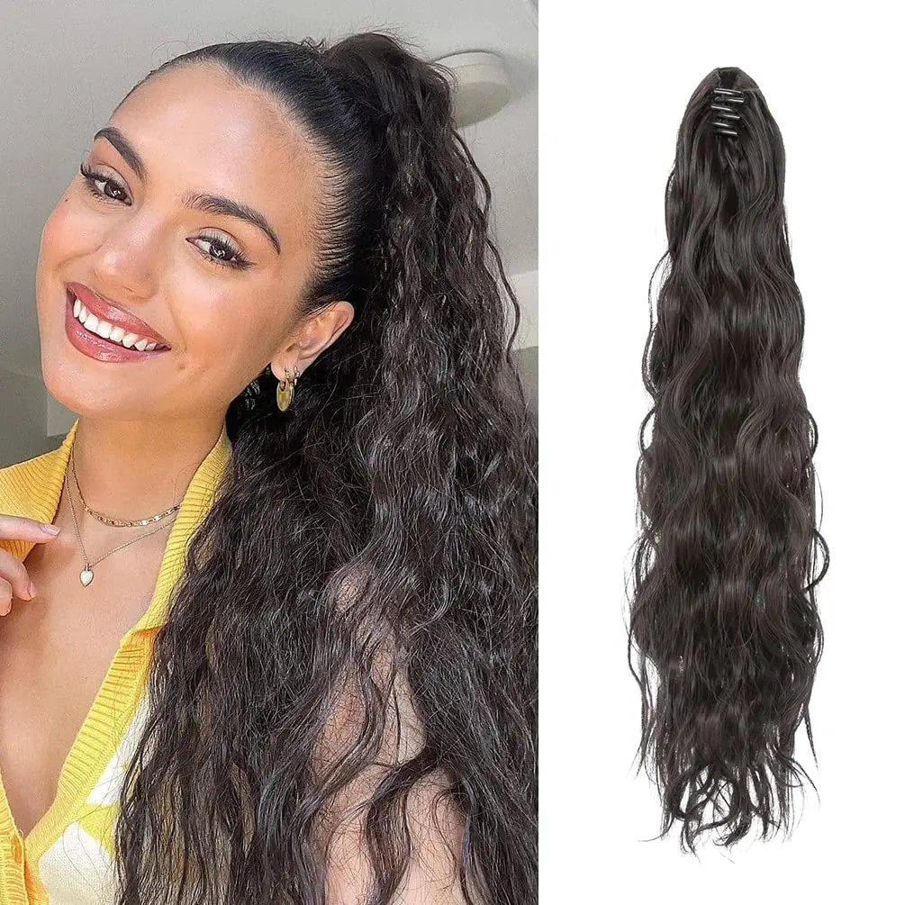 Ponytail Extension Claw Clip Hair Extensions Long Curly Wavy Clip in Synthetic Hair Extension Ponytail Hairpiece for Women