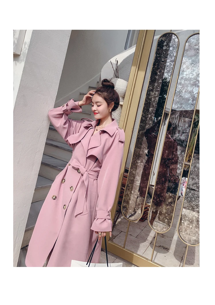 black puffer coat Fashion New Khaki Pink Trench Coat For Women Double-Breasted Long Duster Coat With Belt Lady Windbreaker Spring Autumn Outerwear north face parka