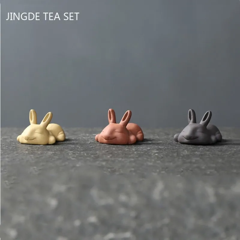 1pc Yixing Handmade Purple Clay Tea Pet Rabbit Statue Tea Figurine Ornament Boutique Tea Table Accessories Home Decoration