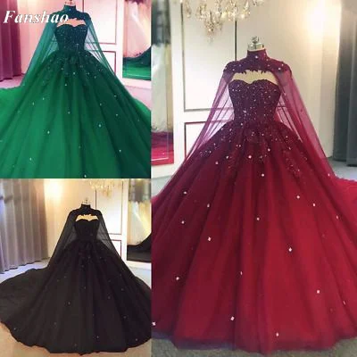 Fanshao wd730 Sweetheart Quinceanera Dress With Cape For 15 Years Fashion Lace Beads Court Train Princess Birthday Party Gown quinceanera dresses