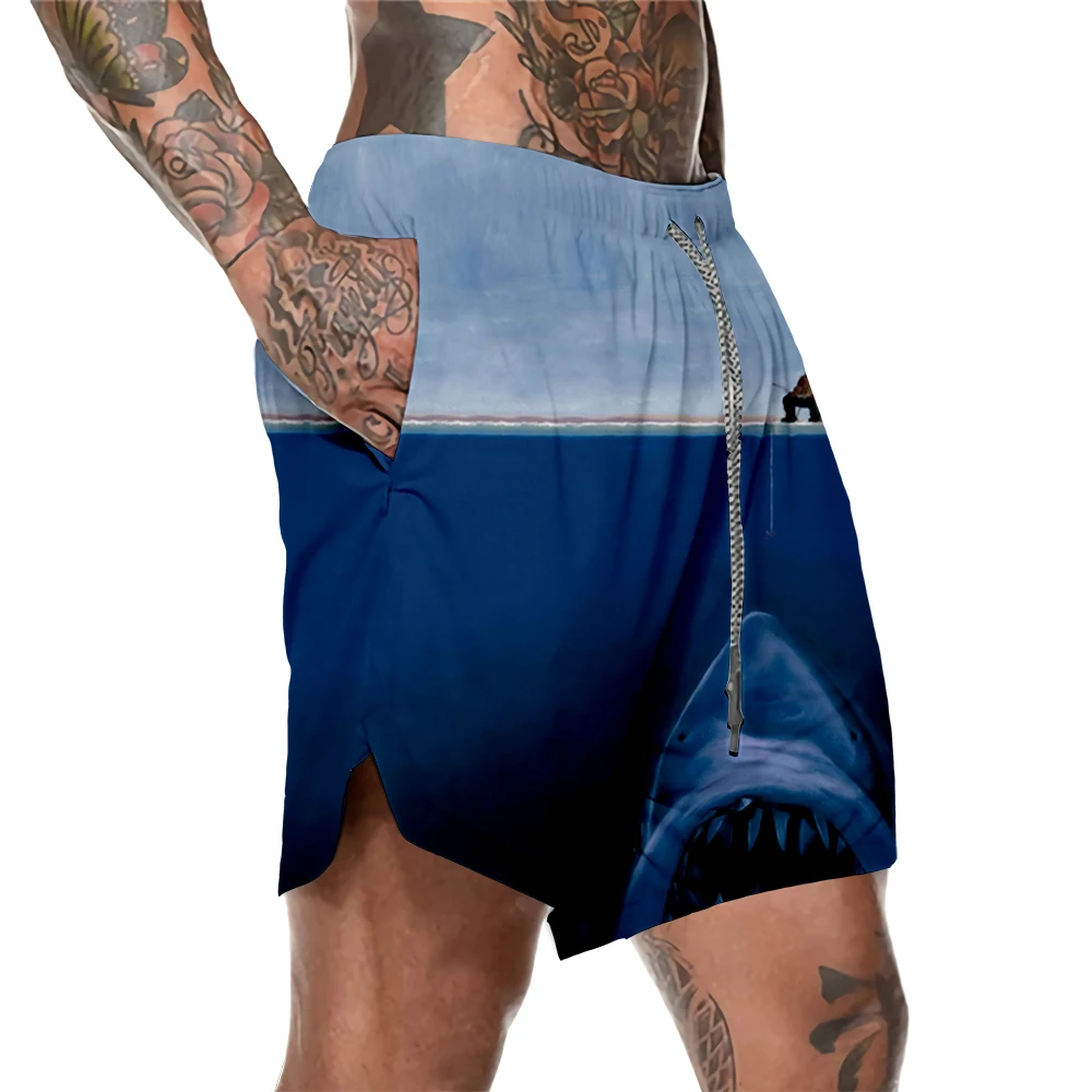 New Men's Summer Shorts Fishing Figure Sports Leisure Outdoor Zipper Pocket Double Layer Fitness Shorts
