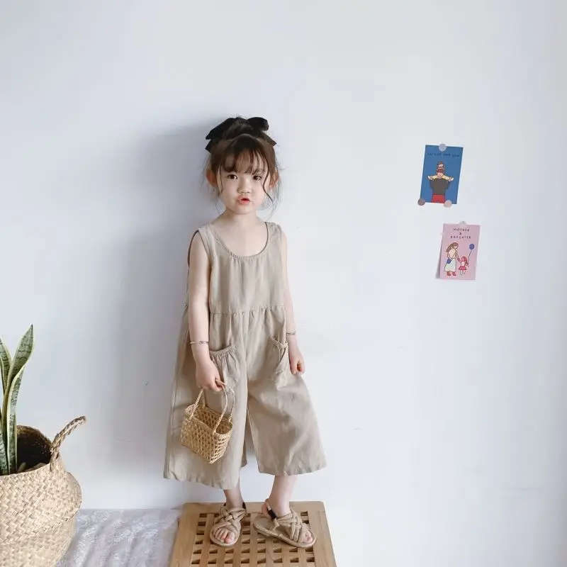 1-6Y Kids Loose Jumpsuits Cotton Baby Summer Clothing Boys Girls Sleeveless Suspender Pants Children Overalls