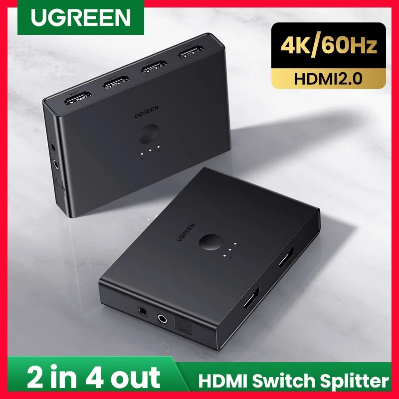 UGREEN HDMI Splitter 2 In 4 Out 4K/60Hz for Xiaomi Mi Box Xbox HDMI Switcher with IR Controller