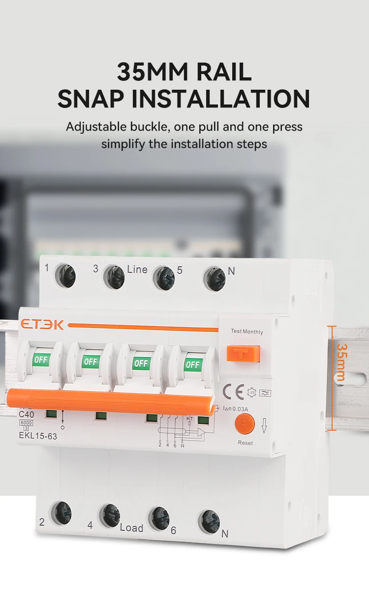 ETEC Low Voltage RCBO 4P(3P+N) 30mA A type RCD Overload Short Current Leakage Pr
