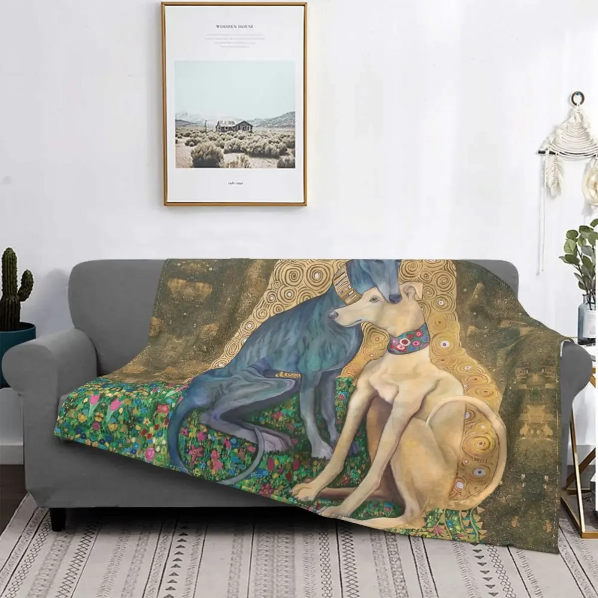 

Gustav Klimt Greyhound Dog Art Throw Blanket Fleece Warm Flannel Whippet Sihthound Lurcher Dog Blankets for Bed Car Couch Quilt