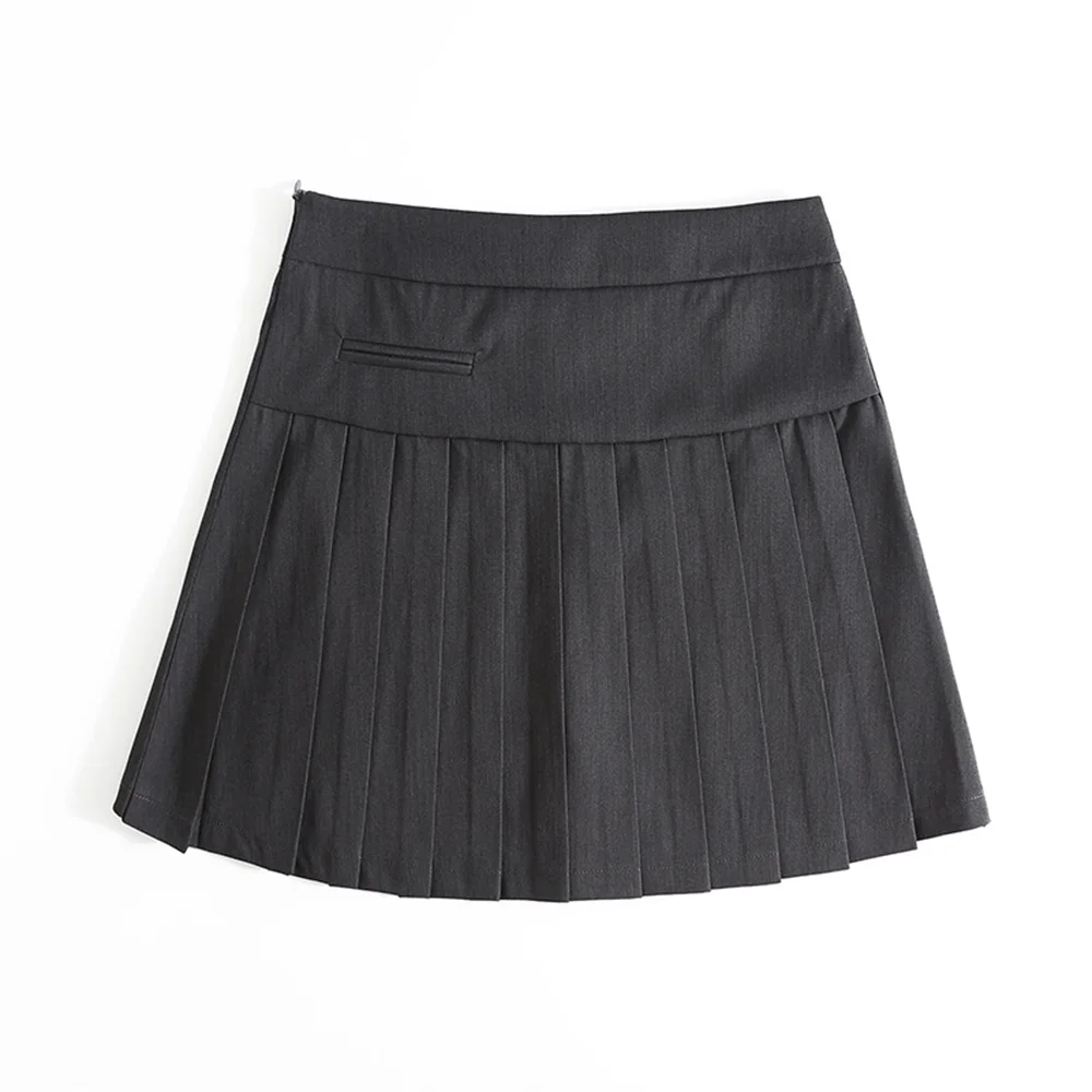 tweed skirt Summer new street style pattern pleated fake pocket high-waisted skirt women's sexy all-match anti-glare A-line skirt women nike tennis skirt