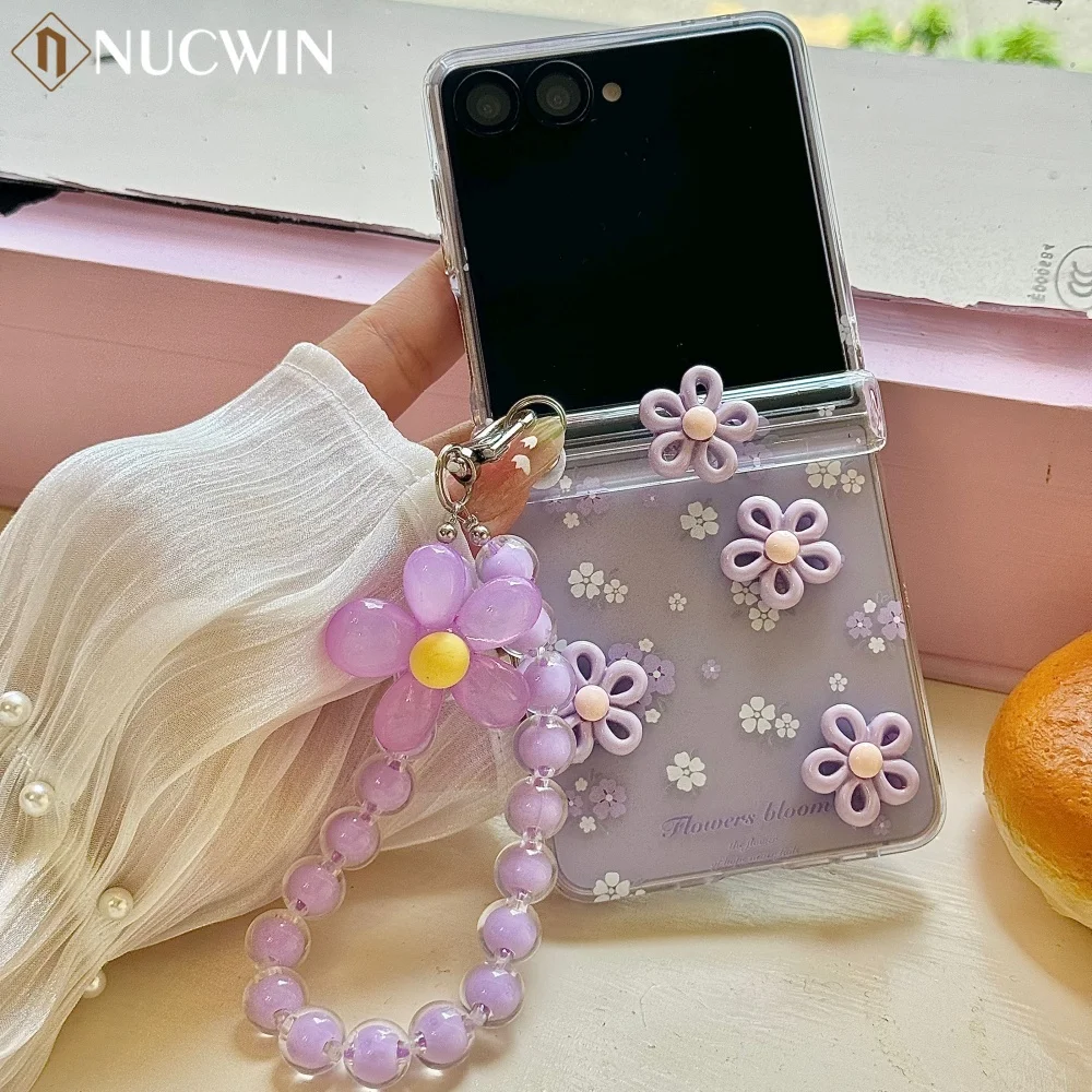 2-in-1 Lovely 3D Rotating Flower Phone Case with Wrist Chain - Shockproof Hinge Protection Cover