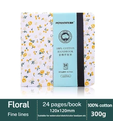 Premium 100% Cotton Watercolor Paper Sketchbook - 24 Sheets, 300gsm (12X12cm floral)
