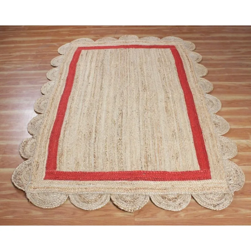 

Scalloped Rug 100% Natural Jute Handmade Braided Floor Mat Modern Look Area Rug