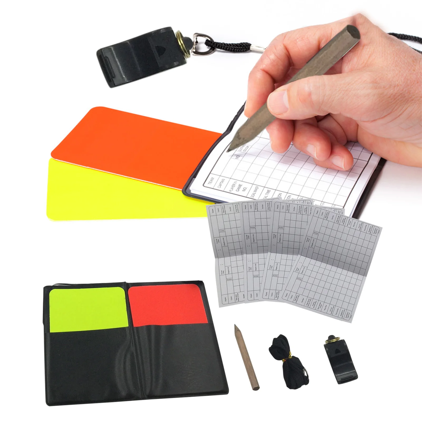 Jeu de cartes d'arbitre de football, crayon de sifflet Scorebook