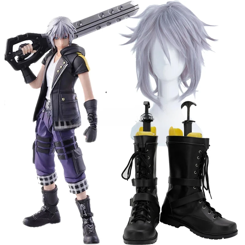 Kingdom Hearts 3 Riku Cosplay Scarpe Stivali Custom Made Halloween Carnival Adult Men Boots Kingdom Hearts 3 Riku Grey Hair + Cap