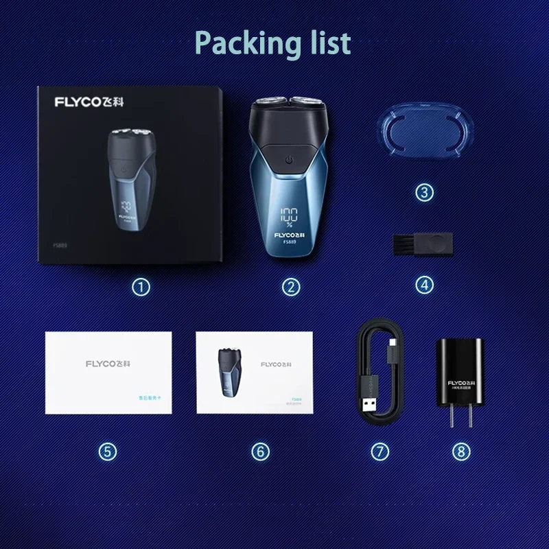 FLYCO 전기 면도기 더블 링 나이프, 그물 전신 세척 스마트 면도기, 휴대용 미니 남성용 수염 칼, FS888/FS889