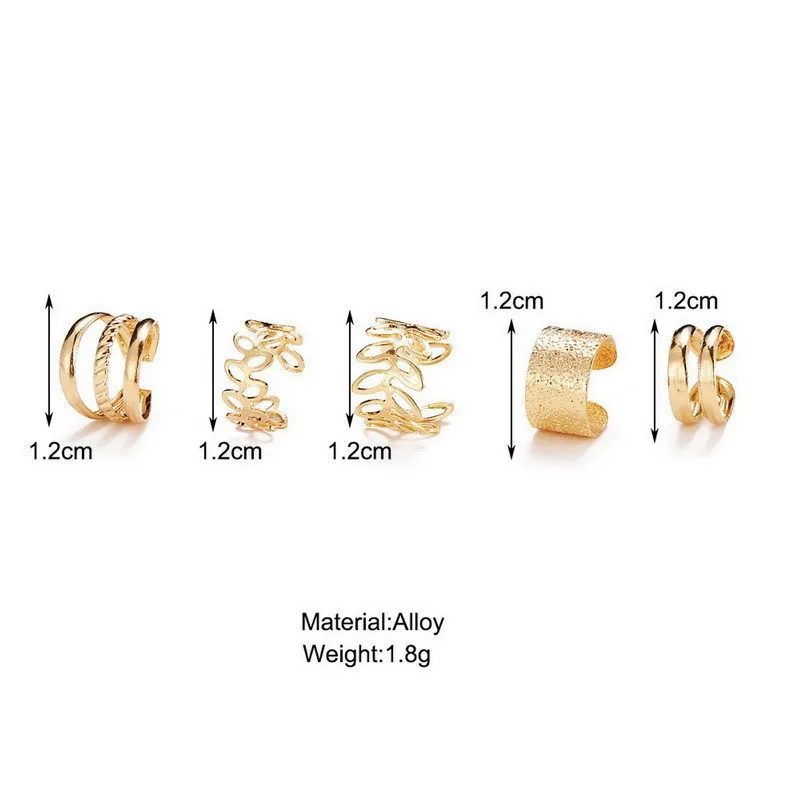 Clip Earrings 5Pcs/Lot Vintage Gold Color Leaves Ear Cuff Non-Piercing Fake Cartilage Clip Earrings For Women Men Creative Trend Jewelry