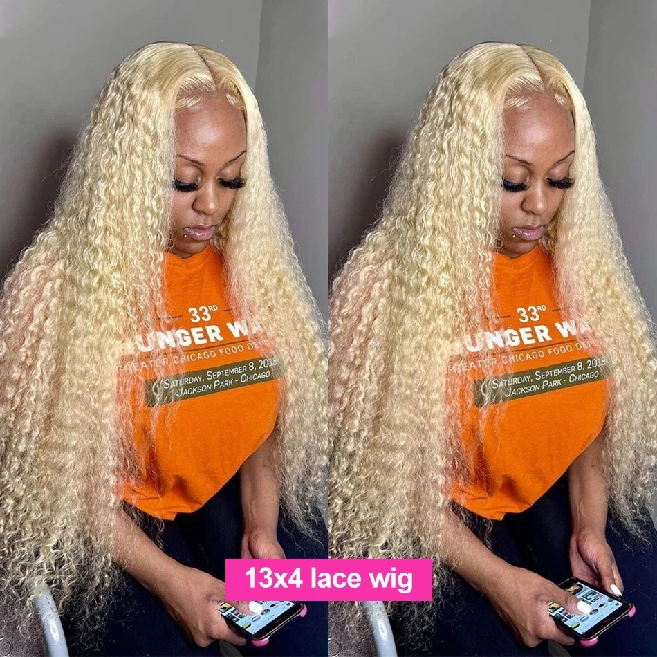 

#613 Blonde Hair 13x4 Kinky Curly Lace Frontal Wig 180% Peruvian Kinky Curly Human Hair Lace Wigs Pre-plucked Curly Lace Wigs