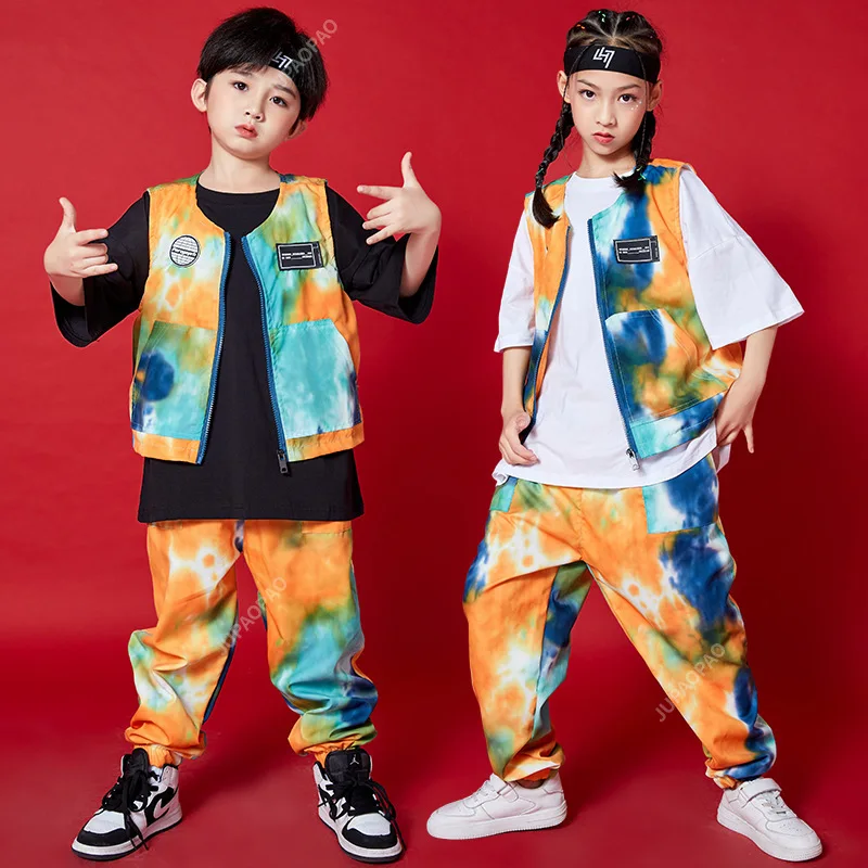 

Hip Hop Children's Hip Hop Suit Boys' Trendy Children's Hiphop Workwear Vest Girls' Jazz Dance Summer Costume 3-piece Set