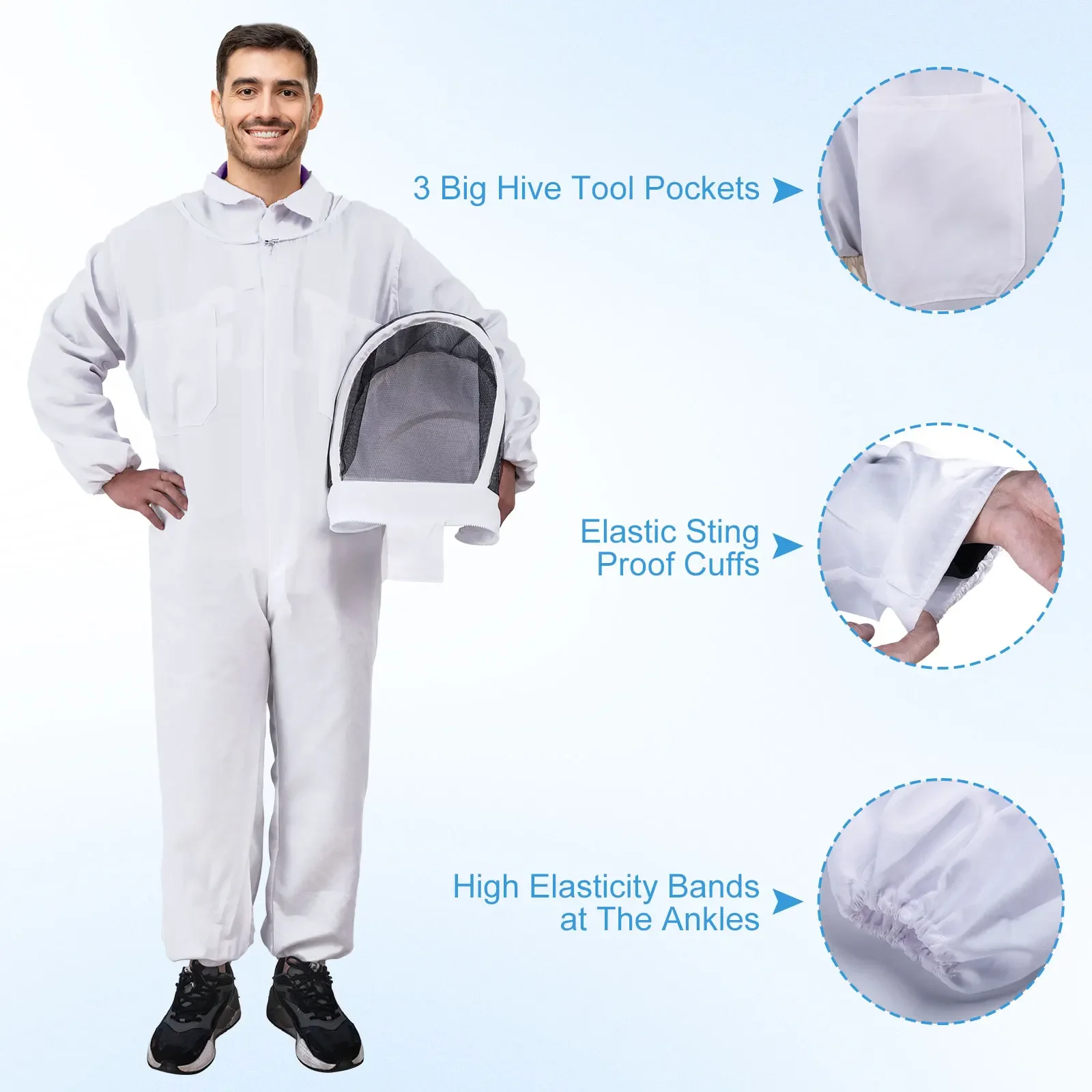 Professional Protective Clothing Full Body Beekeeping Clothes Protection Beekeeping Suit Safty Veil Unisex Sheepskin Gloves