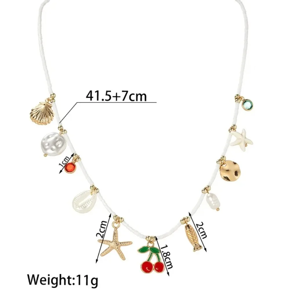 Boho Sweet and Cute Cherry Chili Pendant Necklace Fruit Cherry Strawberry Charms Necklace for Women Ocean Beach Jewelry Gifts