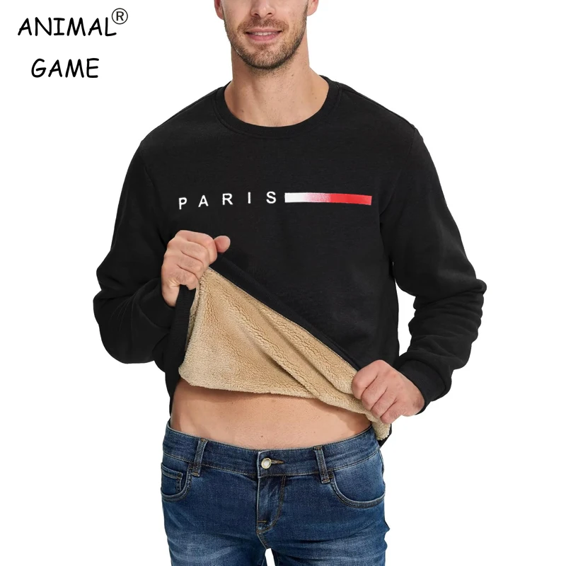 Men's Crewneck Heavyweight Tshirts Winter Warm Sherpa Lined Pullover Outdoor Casual Sweatshirts Basic Coats Men Thick Shirts