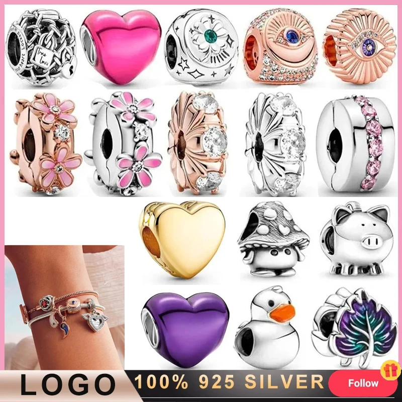 New High Quality Jewelry 925 Silver Heart Rubber Duck Cute Mushroom String Decoration Original Logo DIY Party Gift Light Luxury темно синяя кепка yale felt arch duck logo