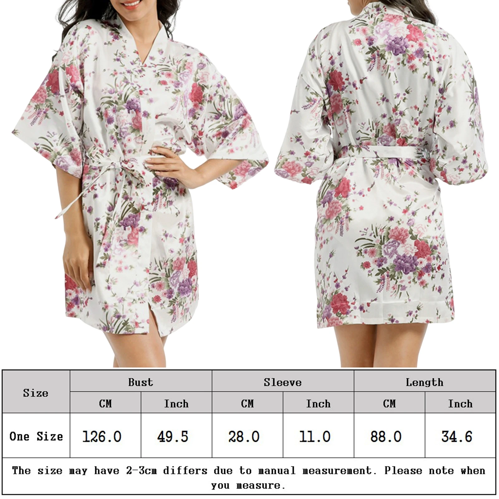 Summer Cardigan Robe Japanese Style Floral Printed Ladies Bath Short Robe Traditional Slim Fit Long Sleeve Sleepwear Outfit