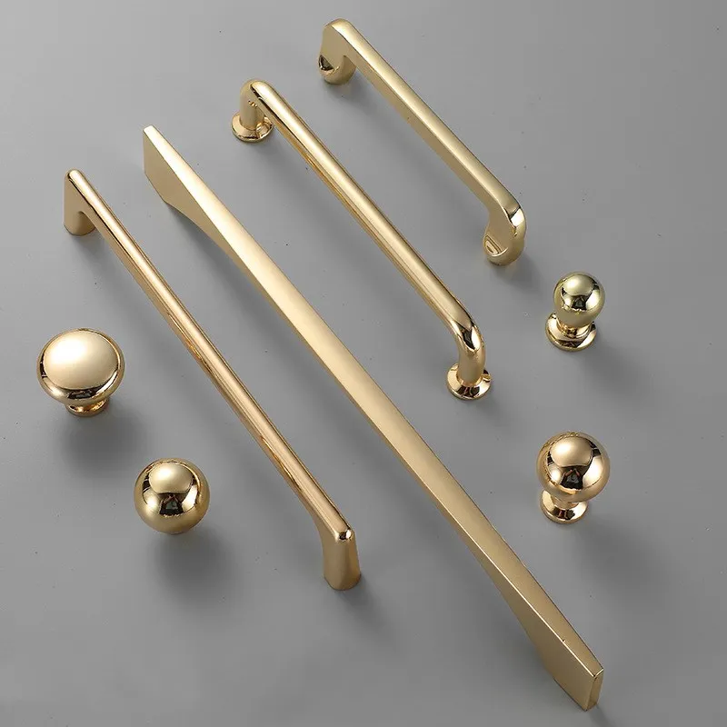 Zinc Alloy Bright Gold Kitchen Cabinet Door Handle Modern Cabinet Knobs Furniture Drawer Pulls Handles Home Hardware furniture handles kitchen door handles