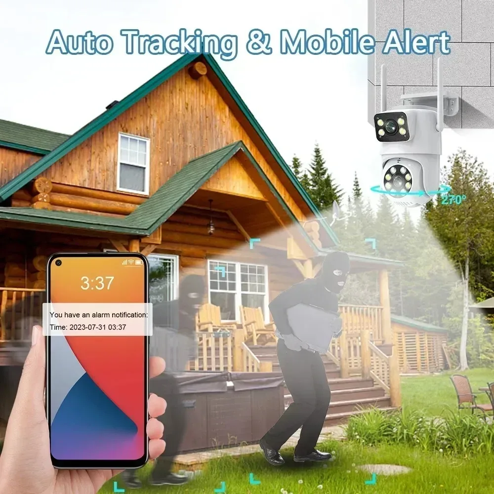 4K 8MP Tuya Dual Lens WIFI Camera PTZ Outdoor Dual Screen Ai Human Auto Tracking Security Camera Surveillance with 2