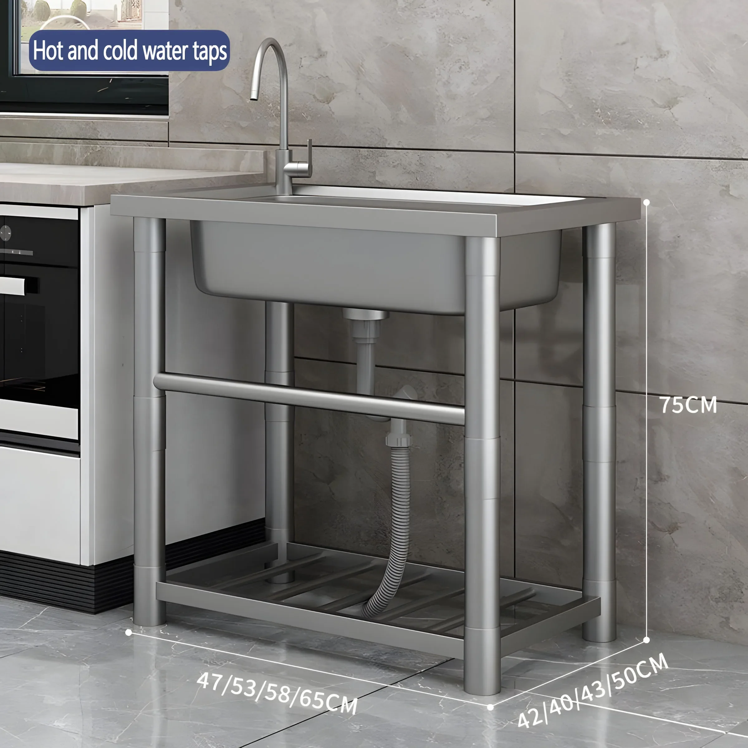 Floor-standing Double Bowl Dish Washing Sink Thickened Stainless Steel Kitchen Sink With Bracket Multifunctional Washing Basin Z