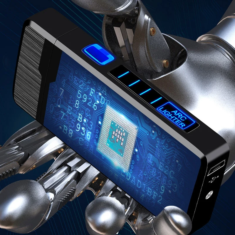 Description Picture 3 of itemMetal Outdoor Electric Windproof Double Arc Lighter USB Rechargeable Plasma Flameless Touch Induction Power Display Lighter