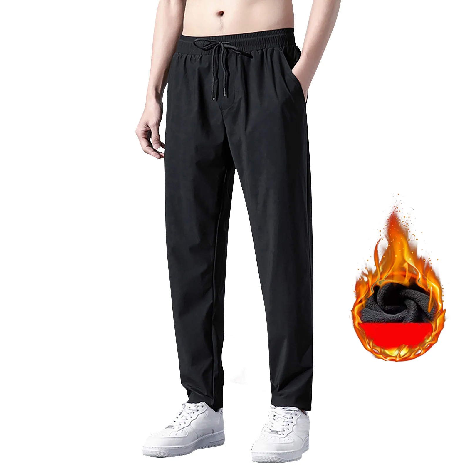 

2024 Men's Warm Fleece Lined Athletic Sweatpants Winter Drawstring Open Bottom Workout Jogger Pants With Pockets Sports Pants