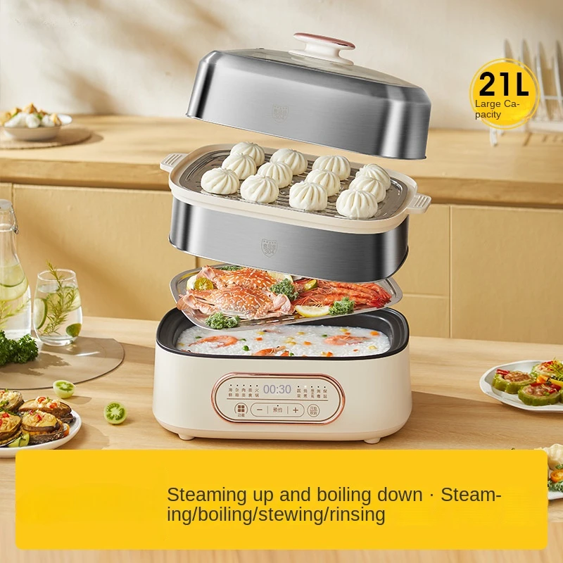 15L -24LElectric Steamer Three Layers with Water Tank Intelligent Timing Sterilization Cage Intelligent Cookware Multifunctional 4