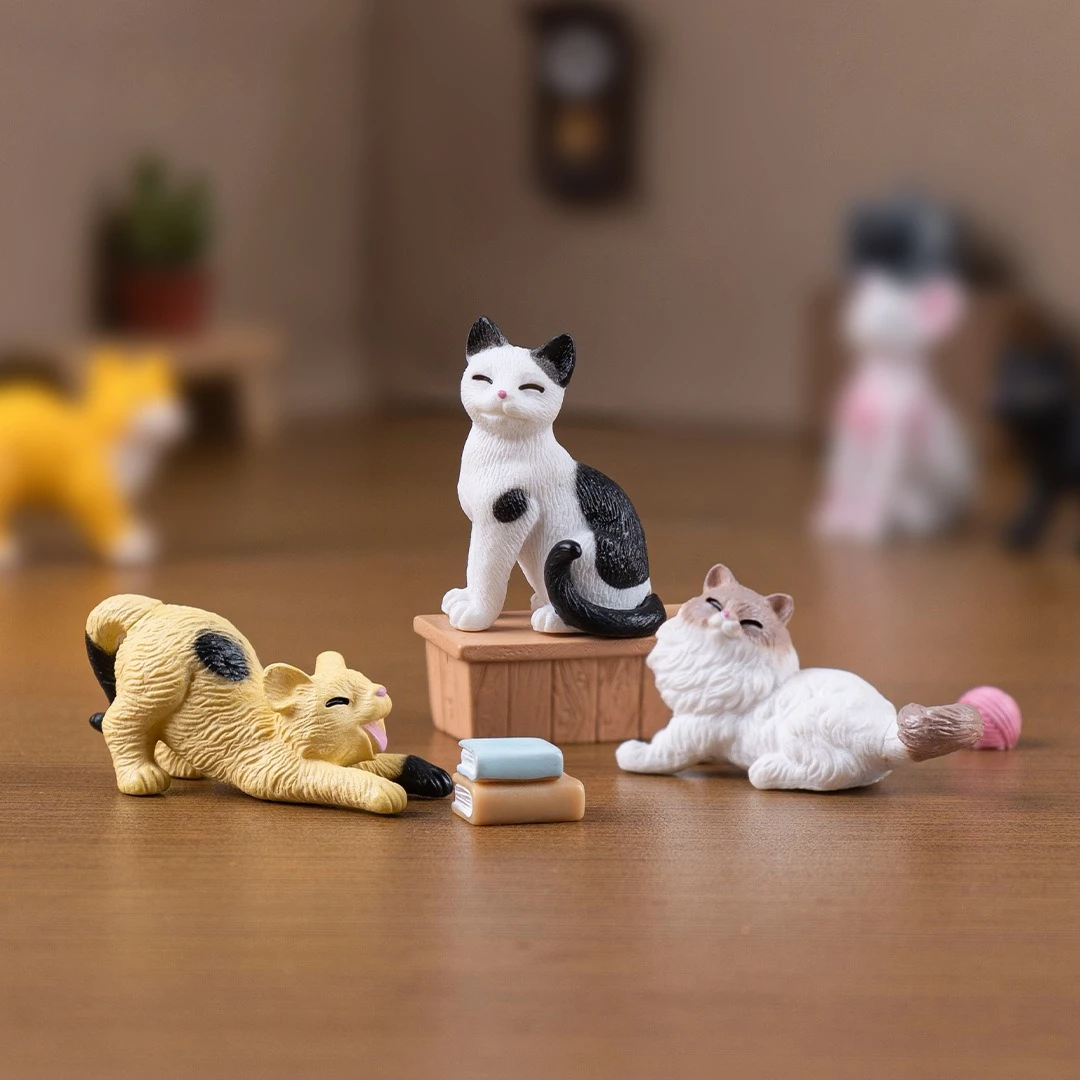 6Pcs/set Cute Cat Figures Animal Model Realistic Ragdoll Cat Ornament Miniature Fairy Garden Decor Accessories 3
