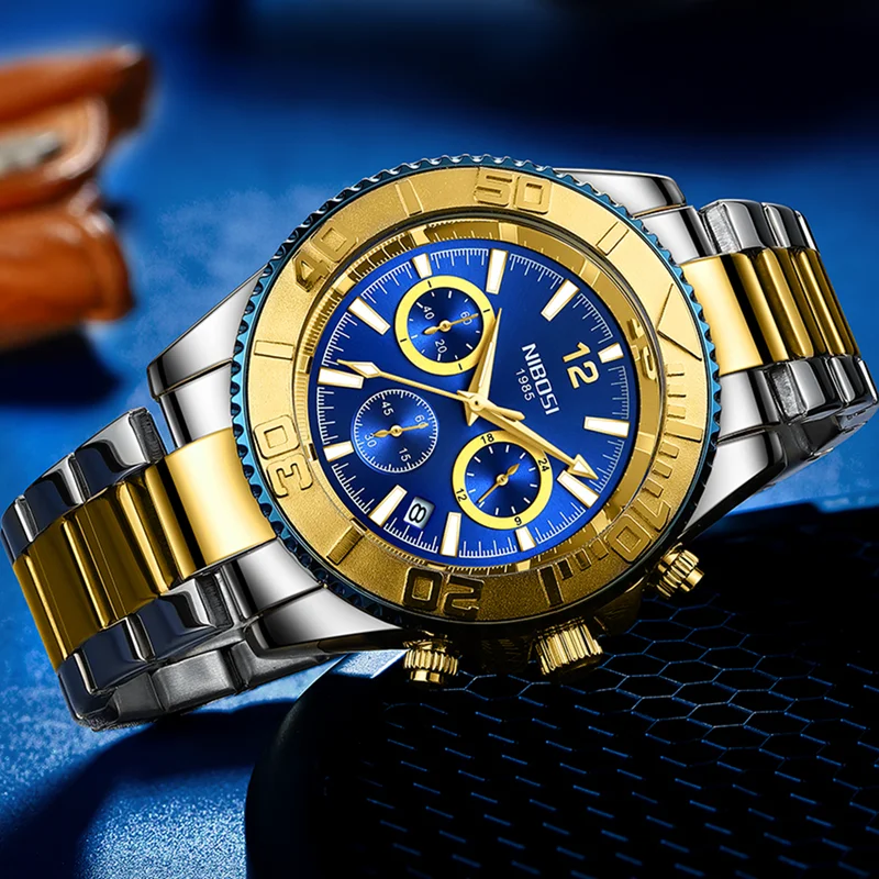 

Часы наручные NIBOSI Мужские кварцевые, модные брендовые Роскошные водонепроницаемые спортивные, с хронографом