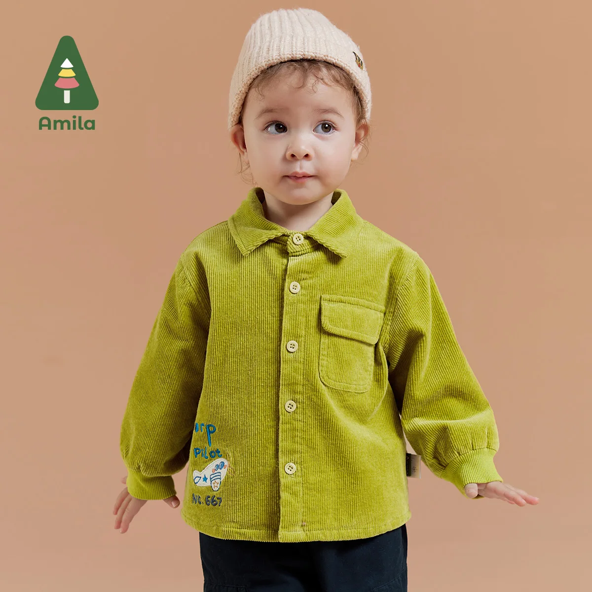 Amila Baby Boy Shirt Winter New Multicolour Fleecing Embroidery Fashion Warm Children's Formal Blouse Baby Clothing