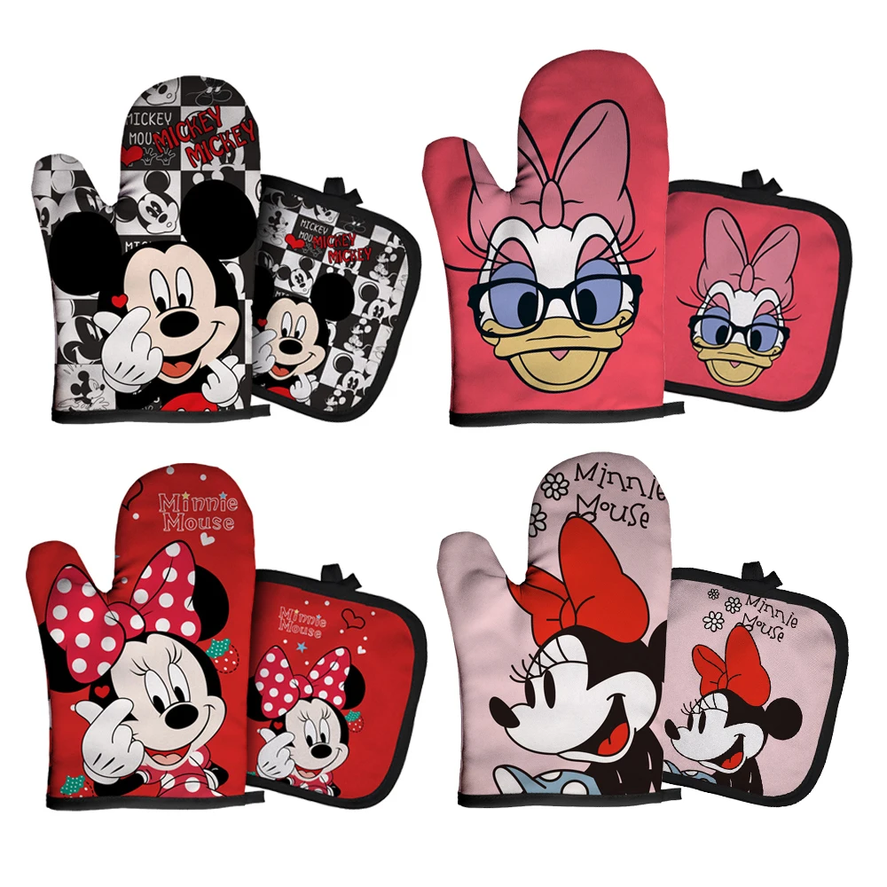 Silicone Oven Mitts MINISO Disney Microwave Baking Glove Mickey Mouse Heat Resistant Potholders Insulation Kitchen Cooking Tools
