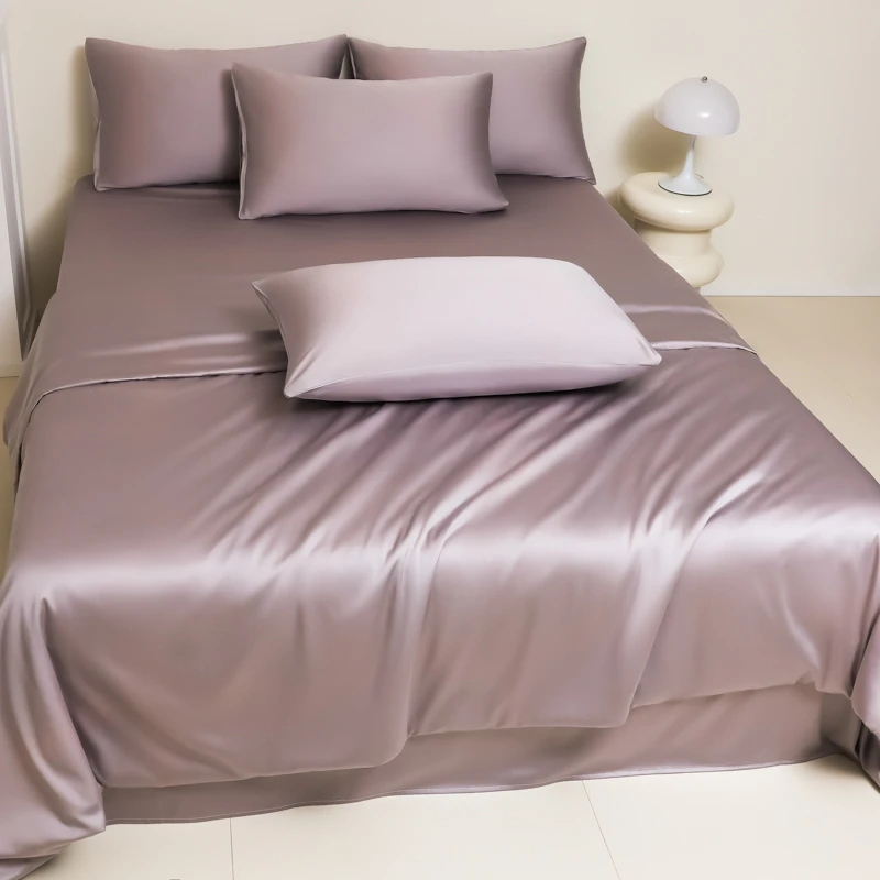 Premium Purple Soft Silky Bedding Set Twin Double Queen 4Pcs Reversible Duvet Cover Set Bed Sheet/Flat Sheet Pillowcases 4Pcs 2