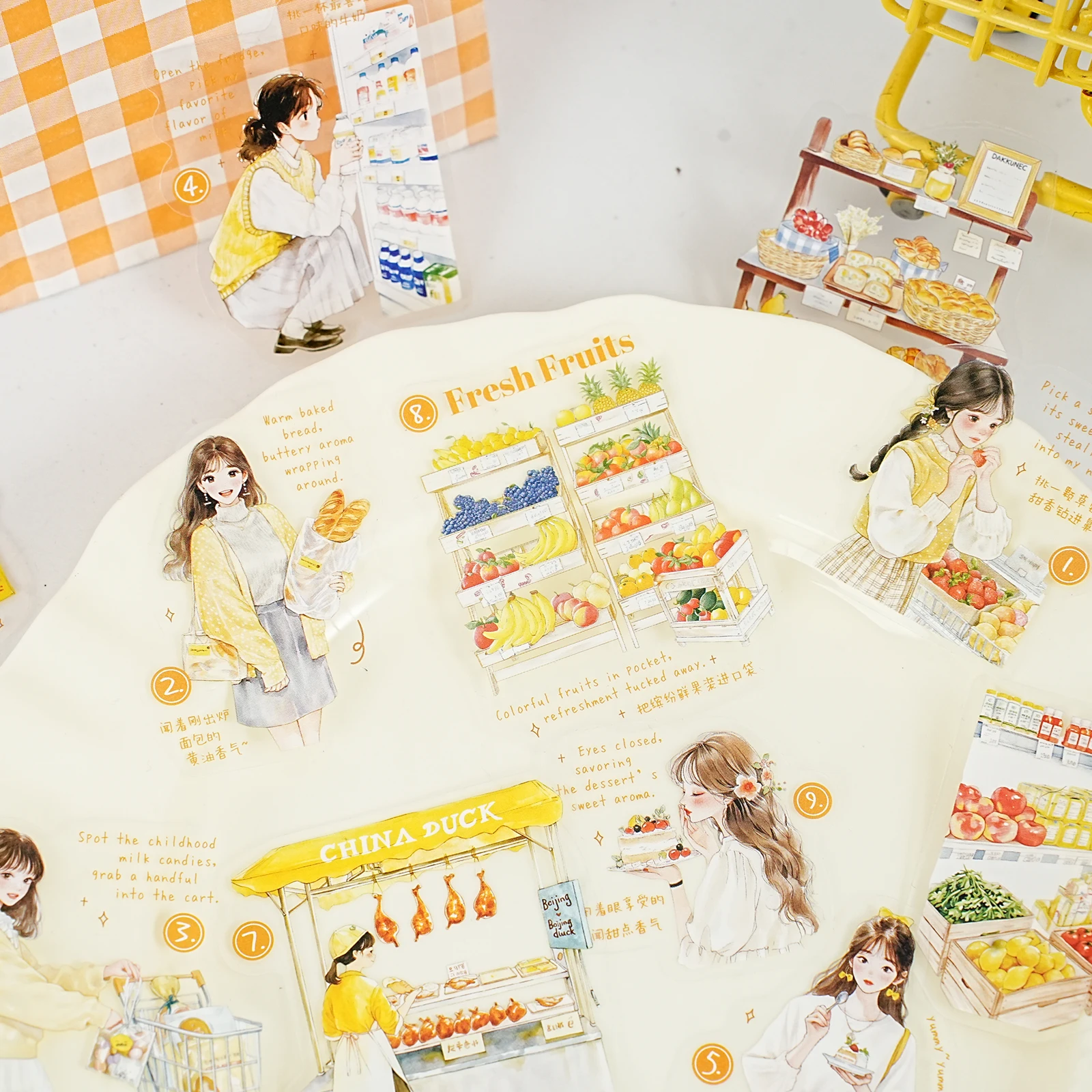 Etori Life 15Pcs 힐링 시리즈 데일리 쇼핑 스티커 신선하고 여성스러운 저널 장식 재료 노트북, 여행 가방, 스케이트보드, 자전거, 기타, 사진 앨범, 사무실 장식 액세서리, 방 장식, DIY 공예