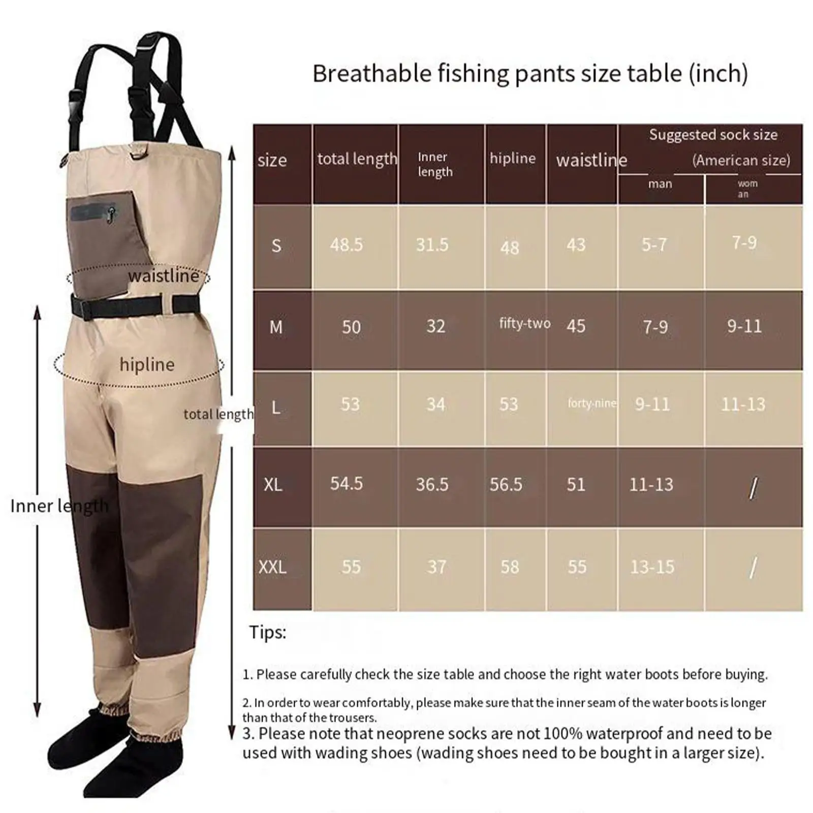 Chest Waders 3 Layer Practical Neoprene Fishermen Gift with Pocket Beginner Water Resistant Comfortable Portable Fishing Waders
