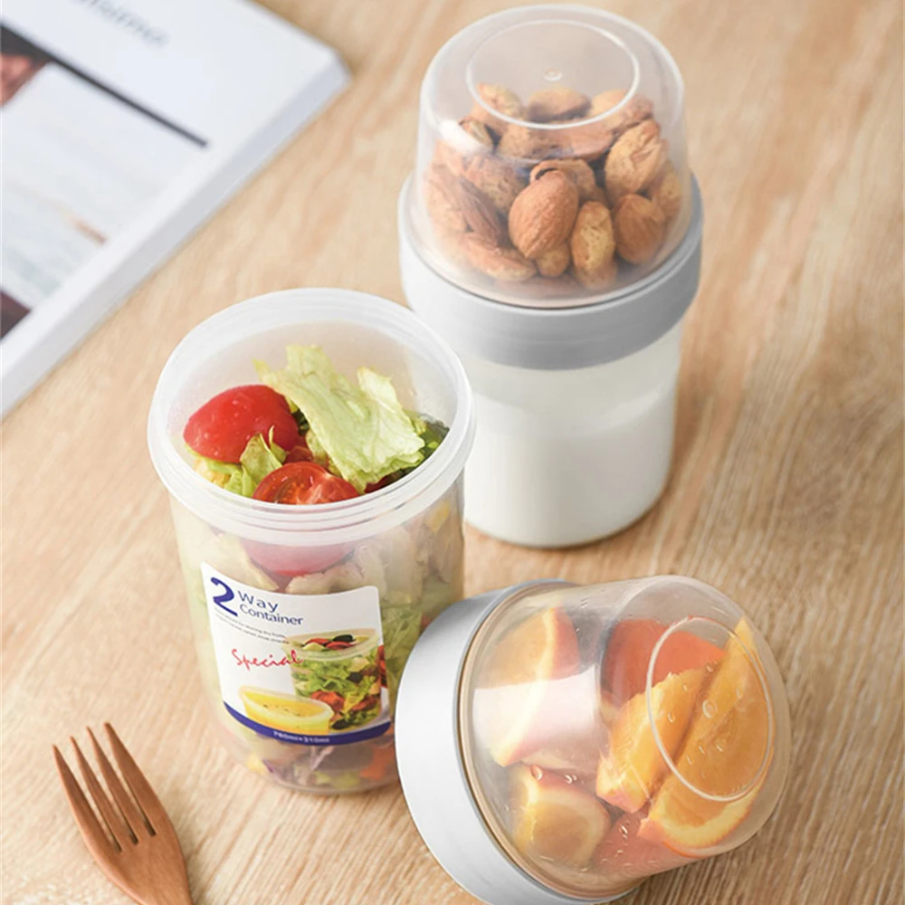 Breakfast Oatmeal Cup Fresh-keeping Cereal Nut Yogurt Salad Container Portable Food Box Double-layered Lunch Box Storage Jars 3