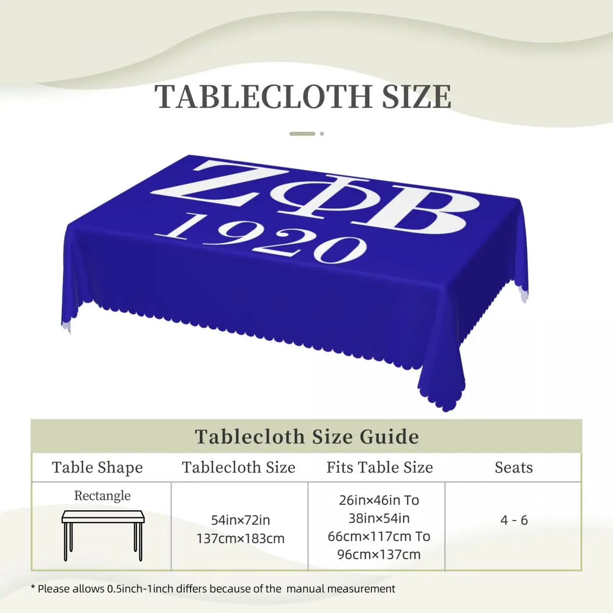 Customized Zeta Phi Beta Sorority Logo Rectangular Tablecloth Oilproof Table Cloth Greek Letter 1920 Table Covers 6