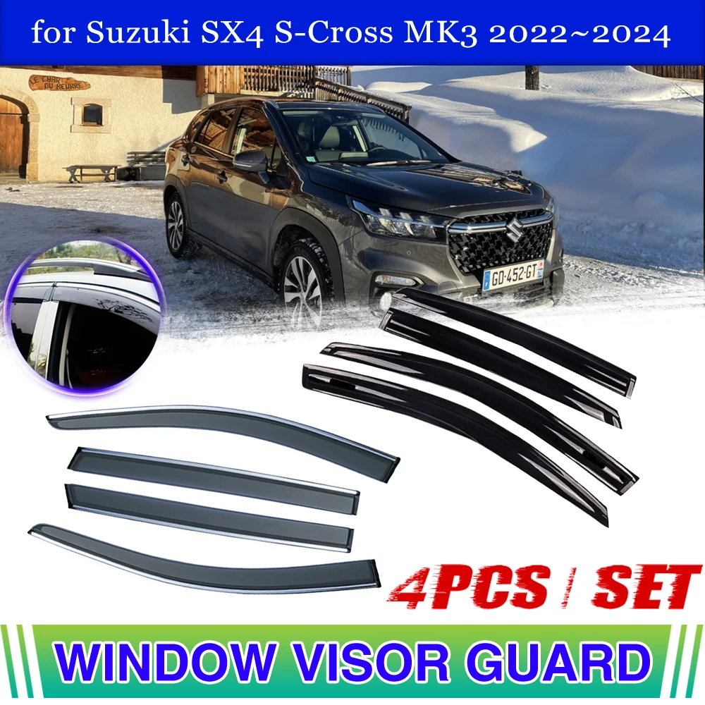 

Window Visor for Suzuki SX4 S-Cross MK3 2022~2024 2023 Door Vent Awning Rain Eyebrow Sun Smoke Guard Cover Deflector Accessories