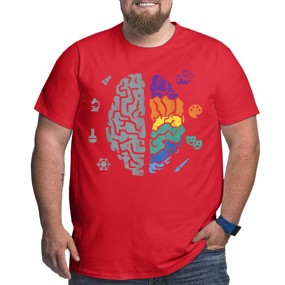 Cotton Fabric Male Short Sleeve Human Brain Art Artistic Creative T Shirts Normal Tees Plus Size 5XL Slogan O Neck Tops Tees Human Brain Art Artistic Creative Side Artist Painter Gift T-Shirt__936 red