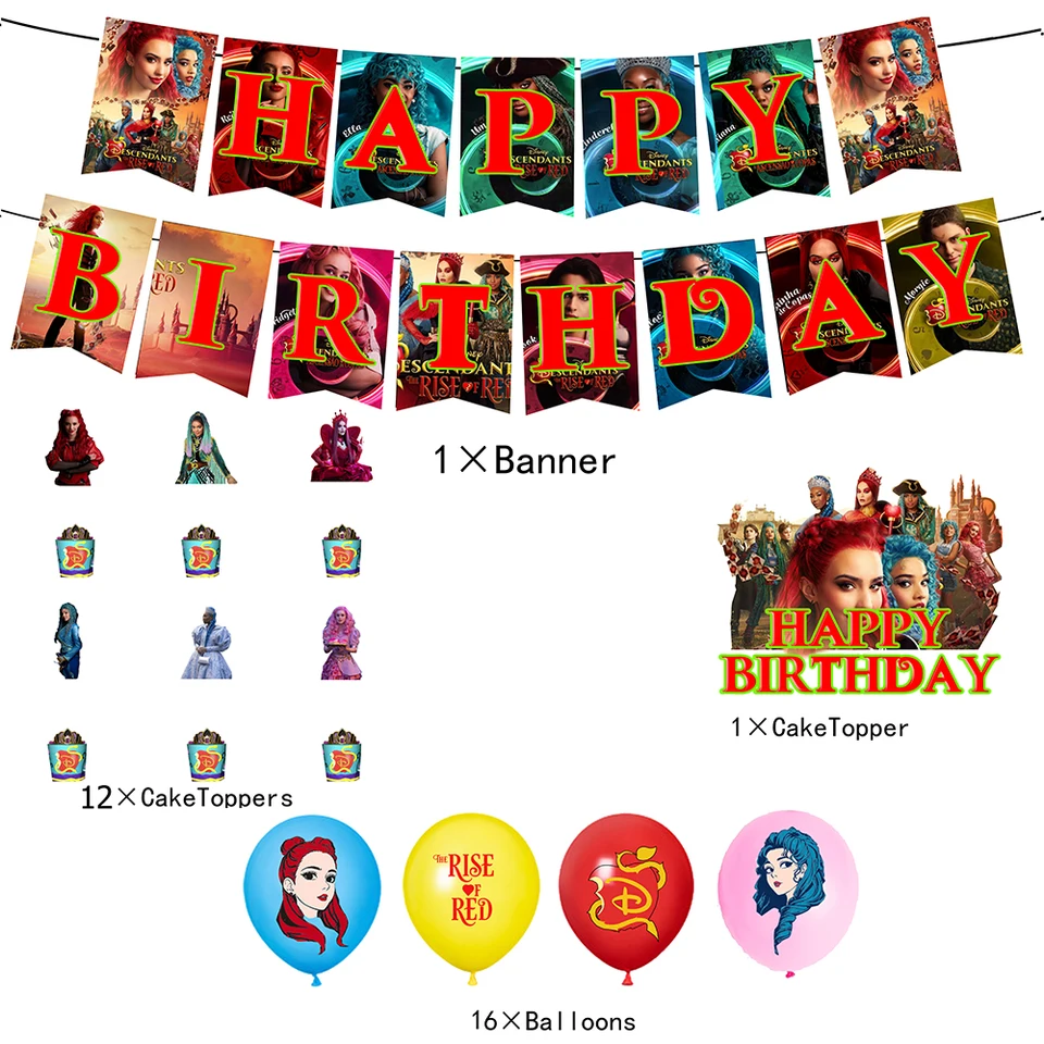 Disney Descendants The Rise of Red Birthday Party Decoration Balloon Banner  Backdrop Cake Topper Descendants Birthday Supplies - AliExpress, image size:960x960