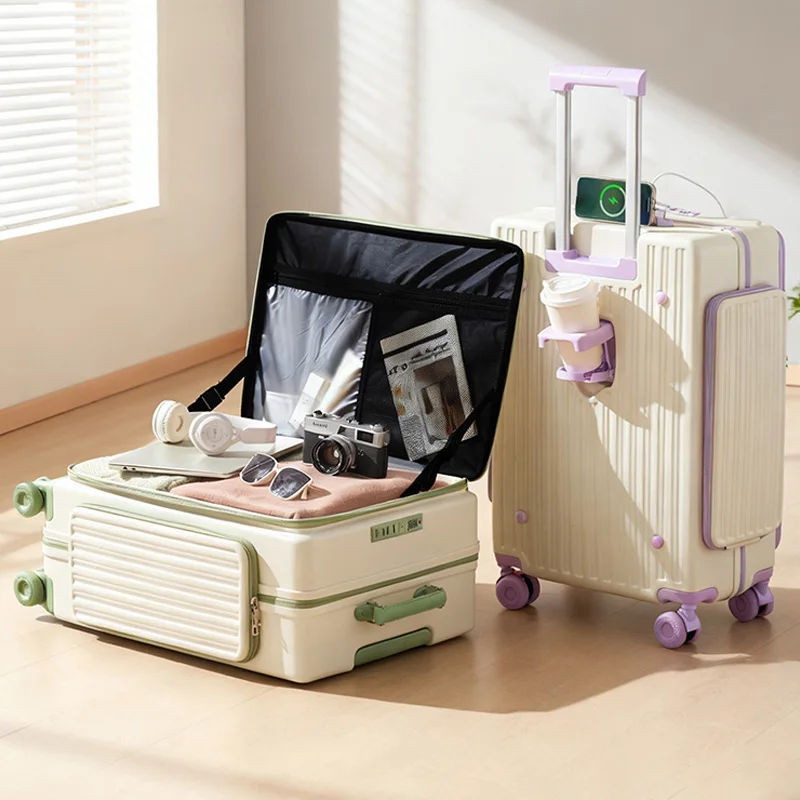 Expandable Large Travel Suitcase With Front Opening Trolley Case_voghion.com